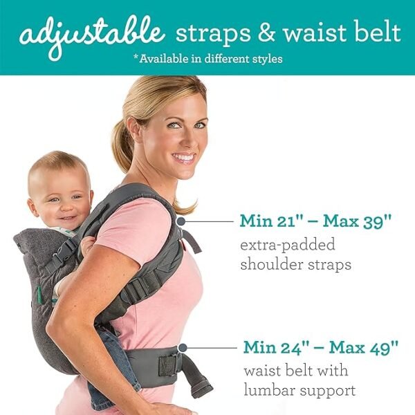 Infantino Flip Advanced 4-in-1 Baby Carrier - Ergonomic, Convertible, Face-in and Face-Out Front and Back Baby Carrier for Newborn to Toddler 8-32 lbs, Gray - Image 3