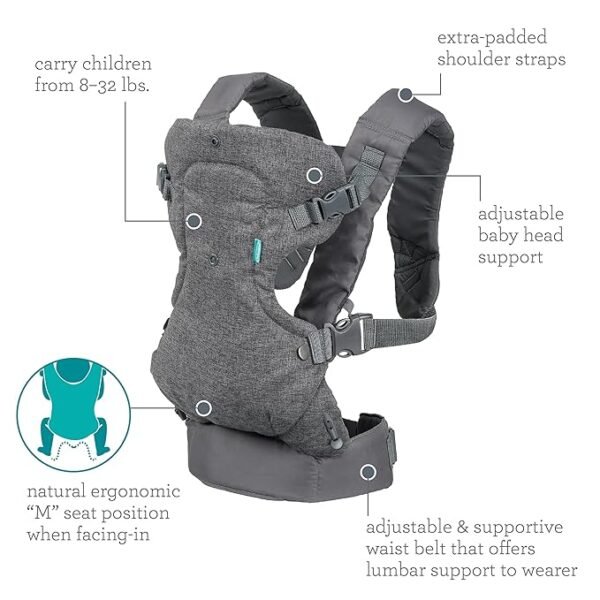 Infantino Flip Advanced 4-in-1 Baby Carrier - Ergonomic, Convertible, Face-in and Face-Out Front and Back Baby Carrier for Newborn to Toddler 8-32 lbs, Gray - Image 5
